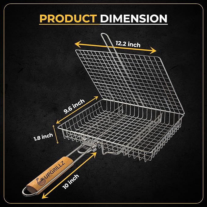 Fish Grill Baskets for Outdoor Grill Vegetables, Fish Grilling rack for Grill, BBQ Grilling Basket, Stainless steel Grill Basket for Veggies, shrimp