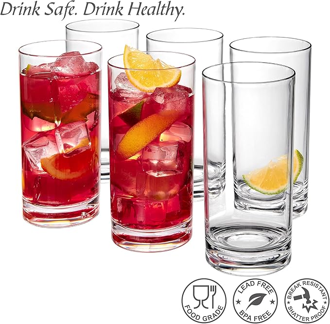 Amazing Abby - Probity - 16-Ounce Plastic Tumblers (Set of 6), Drinking Glasses, Reusable Cups, BPA-Free, Shatter-Proof, Dishwasher-Safe (Made of Plastic, NOT Glass)