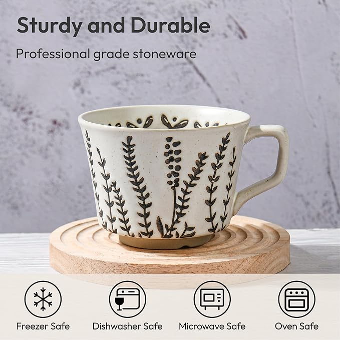 Ceramic Coffee Mug, 12 oz Novelty Unique Teacup with Handle, Stoneware Cup for Tea Mocha Latte Cappuccino Espresso (Grass)