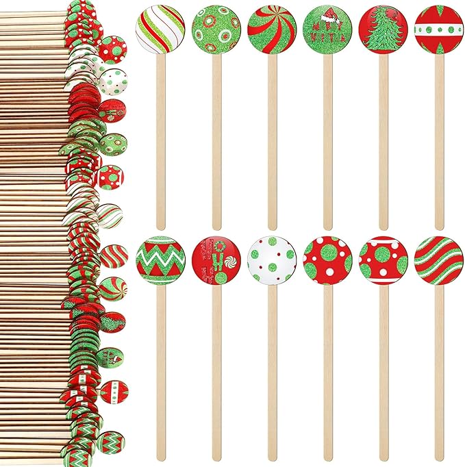 Jinei 120 Pcs Christmas Coffee Stirrers Stir Sticks Natural Wooden Stir Sticks Disposable Drink Stirrers for Stirring Hot Chocolate Milkshake Restaurant Home Office