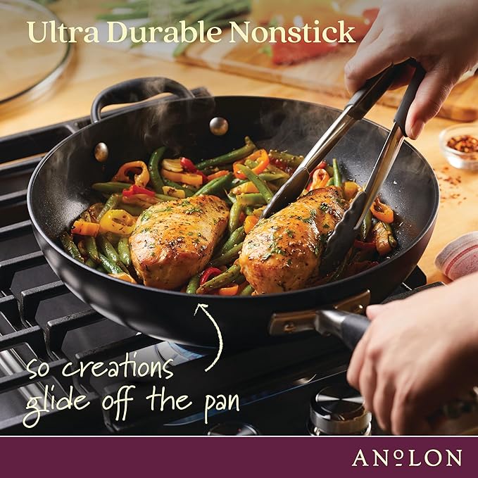 Anolon Advanced Home Hard Anodized Nonstick Deep Frying Pan/Skillet with Lid, 12 Inch, Onyx