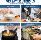 TeamFar Silicone Cooking Utensils, 7 PCS Heat Proof Kitchen Utensils Set, Kitchen Tools Spatula Turner Ladle Spoon Pasta Fork for Nonstick Cookware, Non-Toxic & Dishwasher Safe, Khaki