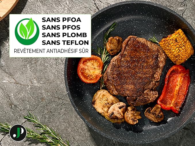 JUST PERFECTO Kitchen Pots and Pans Set with Lids Non Stick - Induction Pots Set - Pots & Pans Set without PTFE and PFOA - Cookware Pot Set Induction 21 Pcs (black)