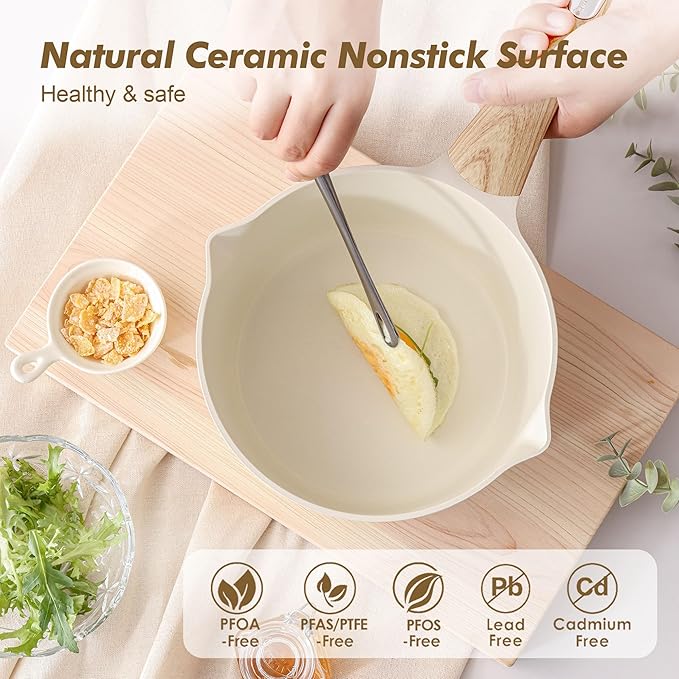 SENSARTE Ceramic Nonstick Sauce Pan with Lid, 2.0 Quart Small Saucepan, White Cooking Pot with Stay Cool Handle, Non toxic Kitchen Sauce Pot, Non stick Small Pot, Induction Pot, PFOA PTFE PFAS Free