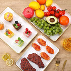 Rtteri Set of 4 Large Serving Platter Set 15/14/13/12 Inch Heavy Plastic Serving Trays Unbreakable Rectangular Platter Reusable Wood Grain Tray for Buffet Wedding Christmas Party(White and Gold)