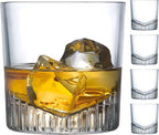 NUDE Whiskey Glasses Set of 4 – Caldera 11 oz Lead-Free Crystal Old Fashioned Rocks Glasses for Whisky, Scotch & Bourbon – V-Shape Motif Base, Dishwasher Safe Barware