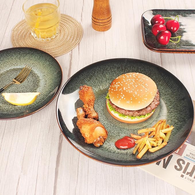 Ceramic Dinner Plates lunch plate Set of 4, for buffet, Steak, Bread, Risotto, Pasta, Salad- Microwave and Dishwasher Safe, Scratch Resistant durable, 10 IN Black