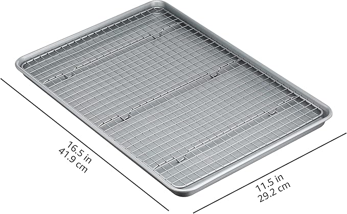Amazon Basics Ceramic Nonstick Baking Sheet & Cooling Rack Set, Non-Toxic, Half Sheet Size - 1 Pack, Gray