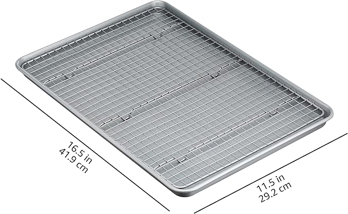 Amazon Basics Ceramic Nonstick Baking Sheets & Cooling Rack Set, Non-Toxic, Half Sheet Size, 2-Pack, Gray
