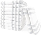Realm 15" x 25" 100% Cotton Classic Kitchen Dish Towel (12 Pack) | Cuisine Stripe Pebble Grey | Super Absorbent Machine Washable Tea Towels with Hanging Loop