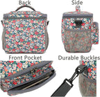 FlowFly Insulated Reusable Lunch Bag Adult Large Lunch Box for Women and Men with Adjustable Shoulder Strap,Front Zipper Pocket and Dual Large Mesh Side Pockets,Floral