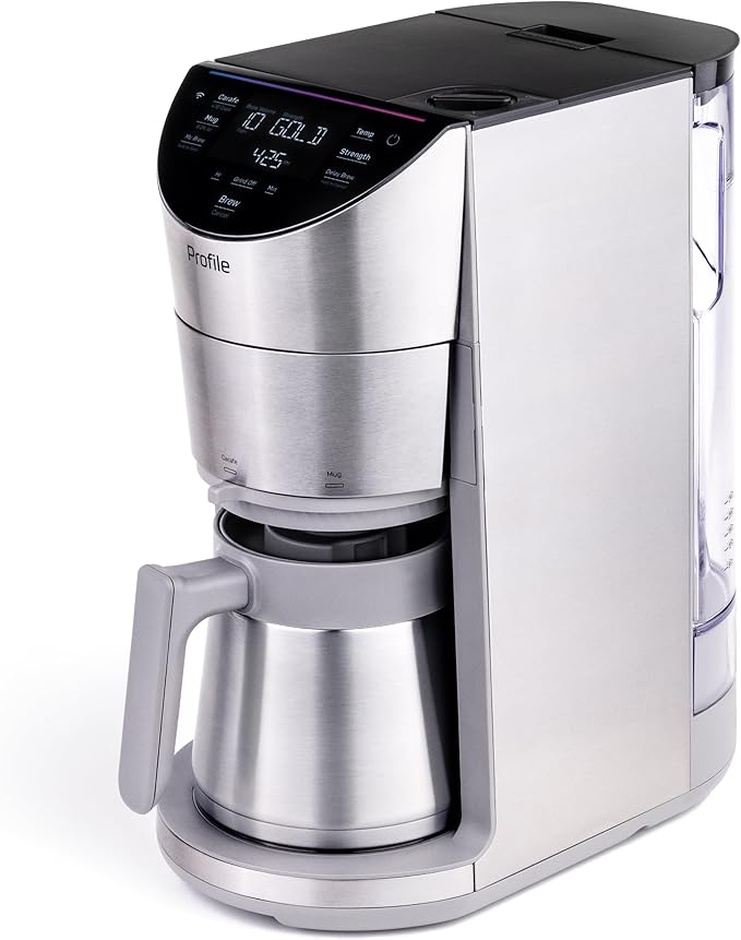 GE Profile Smart Grind & Brew Coffee Maker w/Podless Single Serve, 90oz Water Reservoir, 10 Cup Thermal Carafe, Voice Control, Adjustable Burr Grinder, SCA Certified, Barista-Quality, Stainless Steel