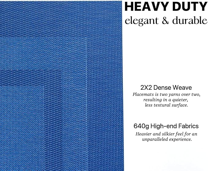 LEXMORE PlaceMats Set of 12 Vinyl/Plastic Woven Place Mats for Kitchen Table Indoor/Outdoor Washable PlaceMat Wipeable Dining Table Mats(Navy Cube)