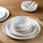 AmorArc 24 Pieces Ceramic Dinnerware Sets for 8, Handpainted Stoneware Plates and Bowls Set with Rustic Terracotta Underside, Scratch Resistant Dishes Set, Dishwasher & Microwave Safe, White