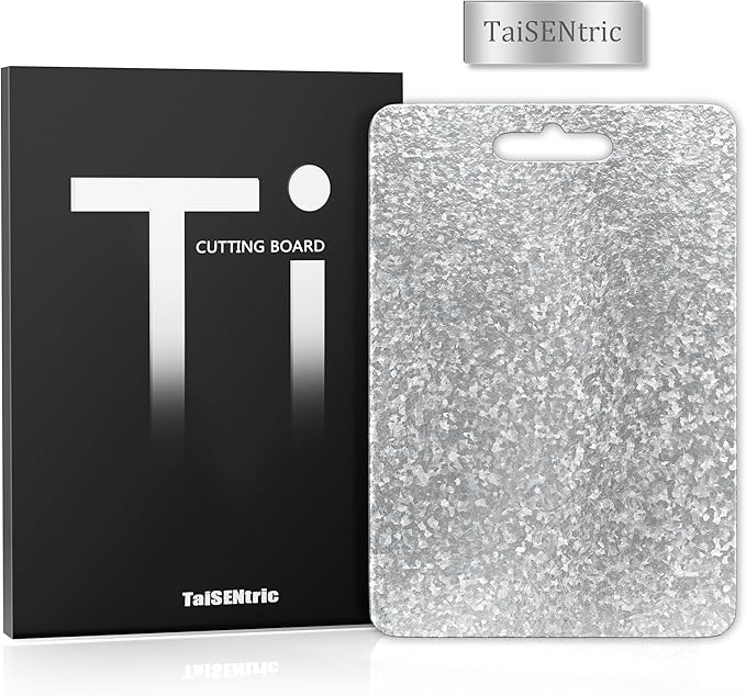 Titanium Cutting Board for Kitchen，Double Sided Pure Titanium Cutting Board，With Suspendable Handle，BPA Free, Dishwasher Safe (15.75“x11”)