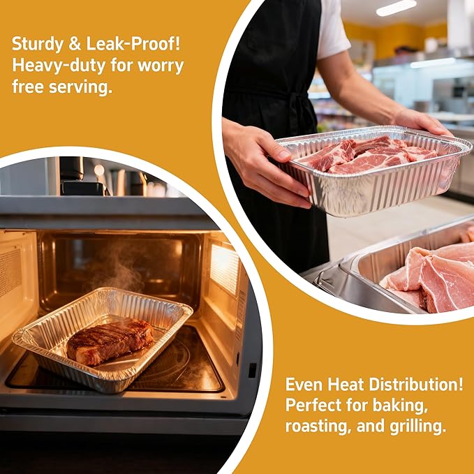 Aluminum Foil Pan, 9×13 Half Size Pans, Disposable Foil Pans for Roasting, Catering,Picnic or Holiday needs (25 Pack)