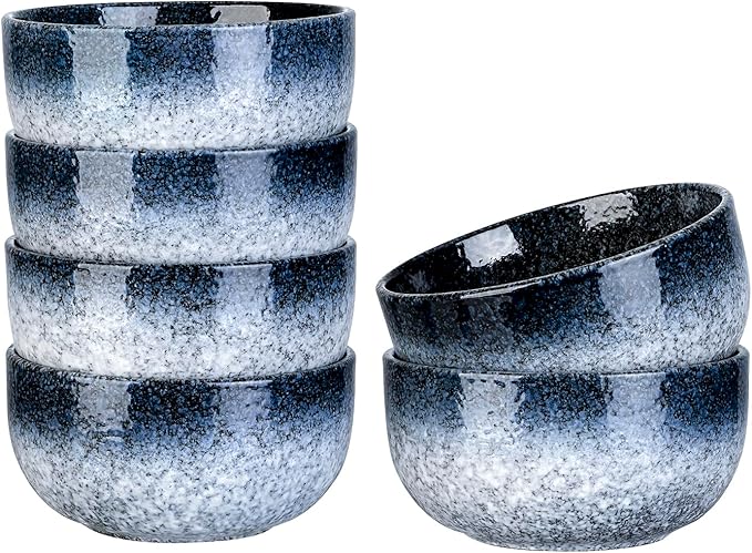 S&Q'S CERAMICS Ceramic Small Bowls for Kitchen, Set of 6, 9 ounce Ice Cream Bowls, Soup, Dipping, Side Dishes, Condiments, Snack, Prep, Microwave and Dishwasher Safe (Dark Blue)