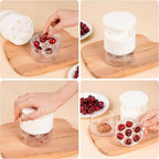 Cherry Pitter, 7-Hole Long Plunger Push Button Cherry Core Remover Tool with Splatter Protector, Quickly Pitting Cherries for Making Jam, Pies (White)