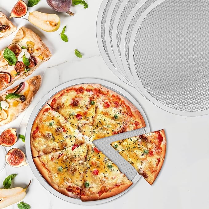 6 Pcs Pizza Tray 12 inch Pizza Screen Non Stick Pizza Oven Tray Temperature Resistant Pizza Mesh Baking Tray Reusable Pizza Mesh Pan for Baking Oven Home Restaurant