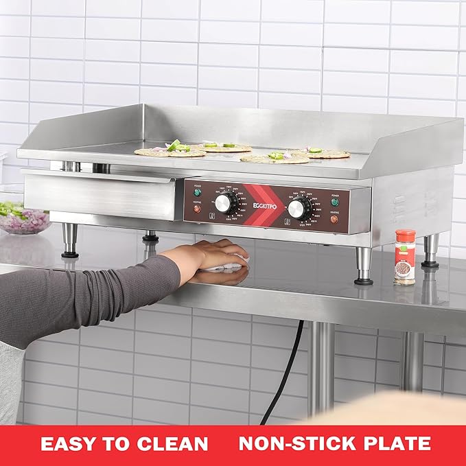 Commercial Electric Griddle 29 Inch Large Countertop Griddle Non-Stick Flat Top Grill Stainless Steel Teppanyaki Griddle with Adjustable Temperature 90℉-575℉ for Restaurant Use 240V 3500W