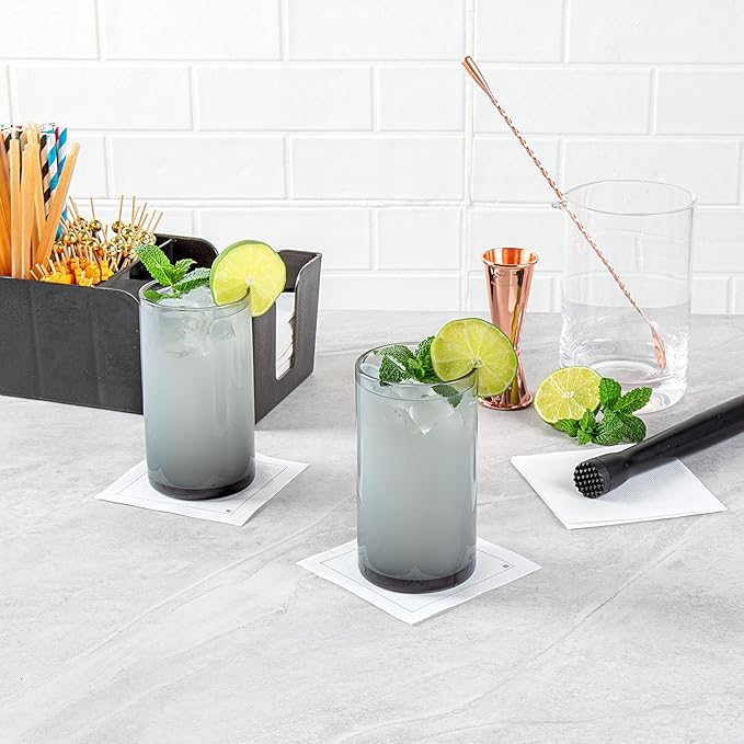 Restaurantware-Vetri 16 Ounce Tall Drinking Glasses, 24 Dishwashable Beverage Glasses - No-Lead, Elegant, Gray Glass Tumblers, Ideal For Water, Juice Beer, Cocktails, Liquor, Iced Tea, And More