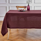 Solino Home Linen Burgundy Tablecloth 60 x 120 Inch - Classic Hemstitch, 100% Pure Linen Rectangular Tablecloth - Machine Washable Table Cloth for Summer, Fall, Autumn