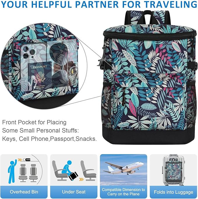 Cooler Backpack 33 Cans Backpack Coolers Insulated Leak Proof Soft Beach Cooler Bag for Men Women Ice Chest Backpack Camping Hiking Picnic Travel Cooler Lunch Backpack