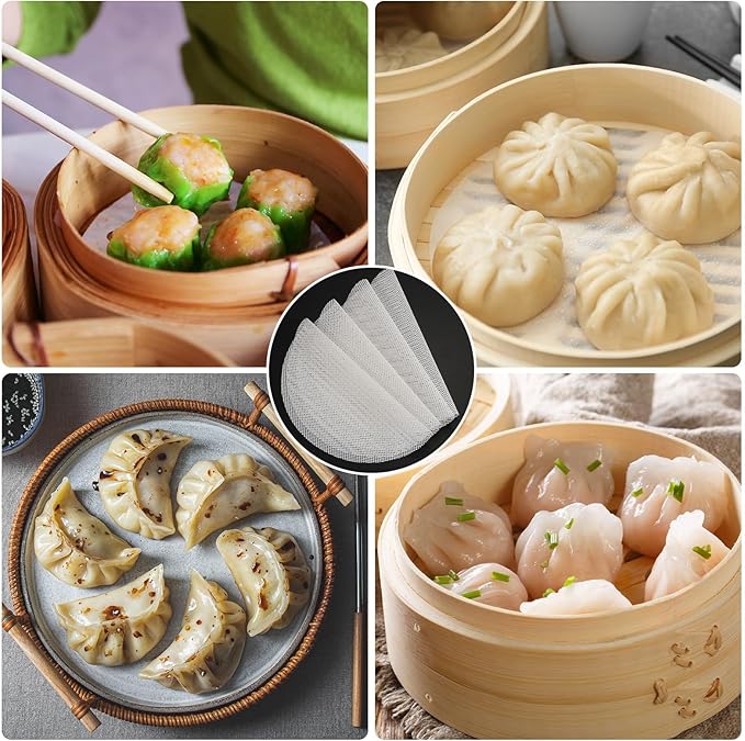 uxcell 15pcs Silicone Steamer Liners, 9.5" Bamboo Steamer Liner Non-Stick Silicone Air Fryer Steamer Liners for Buns Dumplings Pastry Baking White