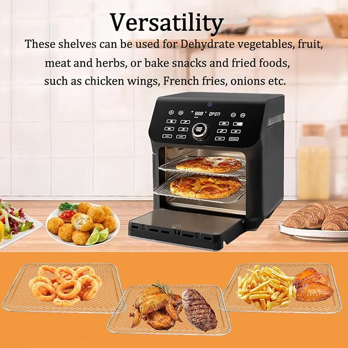 ALJ 3PCS Air Fryer Oven Mesh Rack for COSORI 10QT Air Fryer Toaster Oven, Premium Dehydrator Rack Shelf Grid Grill Pan Crisper Cooking Plate Tray Insert Grate for COSORI Air Fryer, Dishwasher Safe