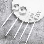 Gugrida 5-Piece Matte Silver Stainless Steel Satin Finish Flatware Set - Dishwasher Safe, Perfect for Camping, Office Lunch or Home Use