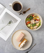 Stoneware Plate Set of 4-8.5" Ceramic Flat Plates for Salad, Appetizer, Dessert, Lunch & Dinner - Microwave, Oven & Dishwasher Safe, Scratch Resistant - Minimalist Design - Oatmeal Cream