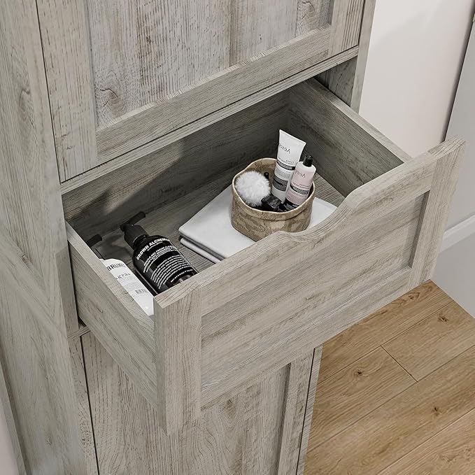 Iwell 67" Tall Bathroom Cabinet with Adjustable Shelves & 1 Drawer, Storage Cabinet with 2 Doors, Narrow Tall Cabinet, Floor Cabinet for Bathroom, Living Room, Home Office, Grey