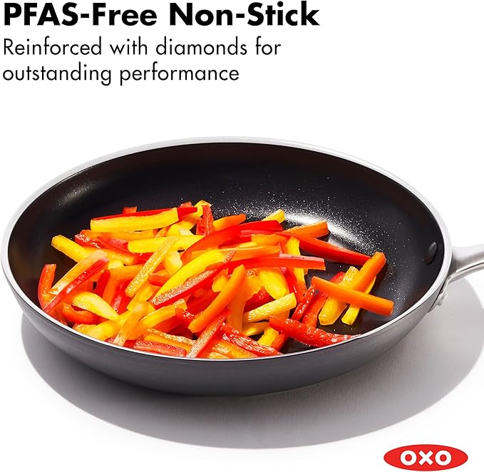 OXO 10” Non-Stick Every Day Frying Pan, BPA-Free Comfort Grip Silicone Handle, Dishwasher & Oven Safe, PFAS-Free Ceramic Skillet, Black