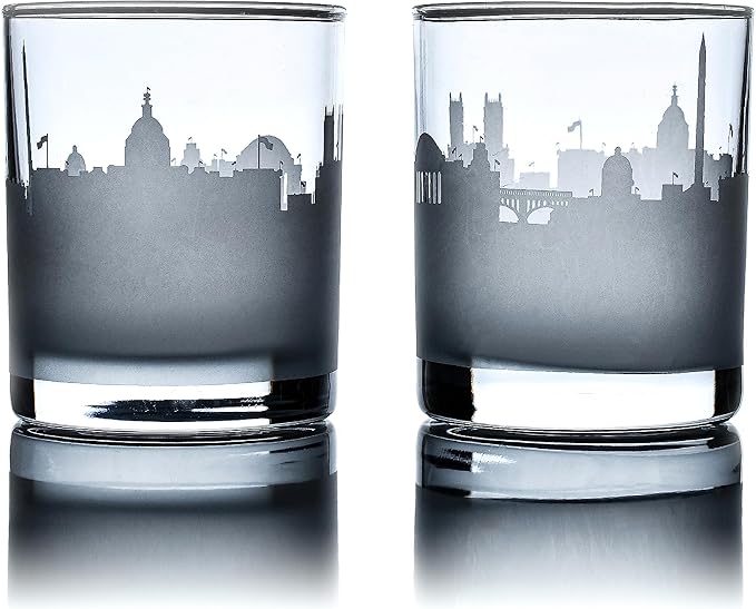 Greenline Goods Skyline Etched Washington, DC Whiskey Glasses (Set of 2) | Old Fashioned Tumbler – For Washington, DC Lovers