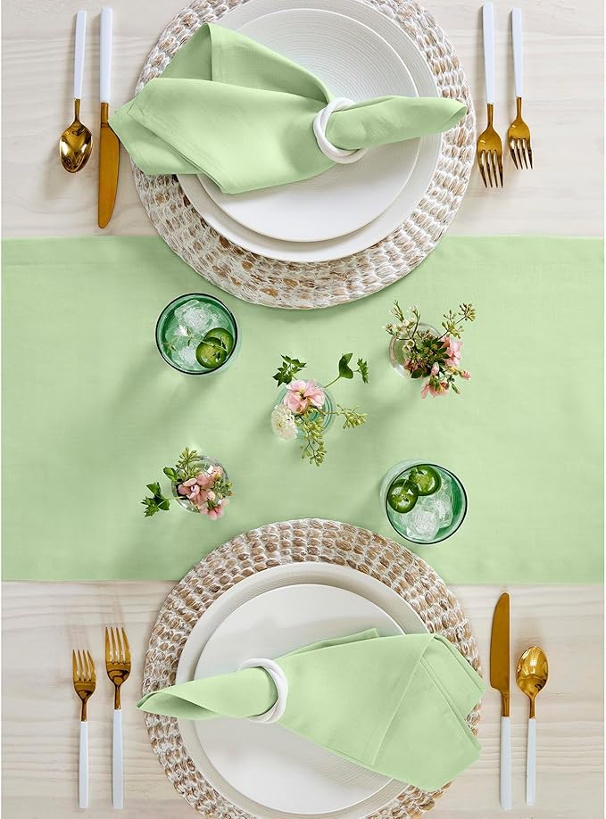 Solino Home Linen Table Runner 72 Inches Long - 100% Pure Linen Pastel Green Table Runner 14 x 72 Inch for Summer - Fete