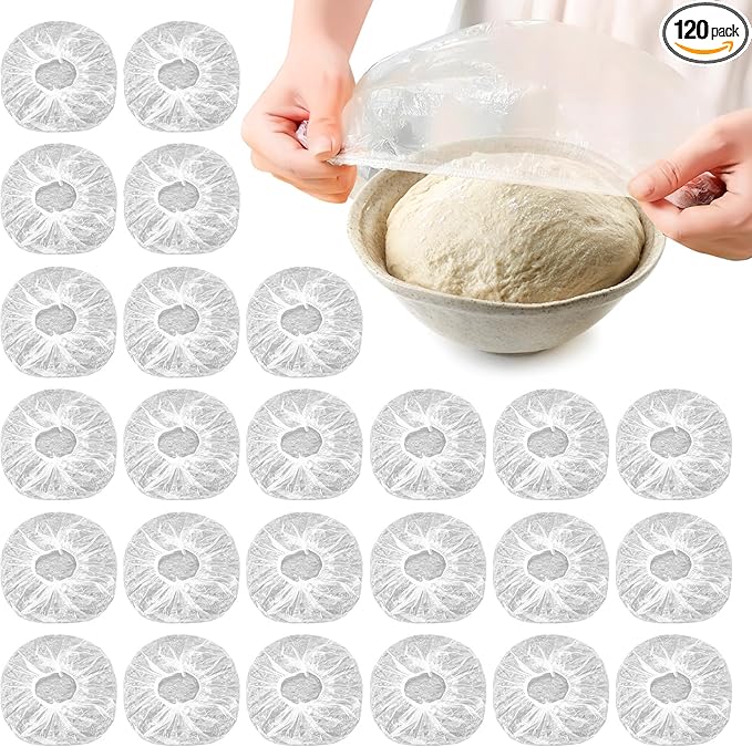 120PCS Reusable Bowl Covers for Bread Proofing, Elastic Plastic Covers for Sourdough Rising and Baking Supplies, Stretchable Wrap for Storage Containers