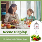 2 Sets 110 lbs Large Display Hanging Scale with Scale Scoop Kitchen Dial Weight Scale Silver Industrial Spring Scales for Shopping Traveling Food Produce Weighing