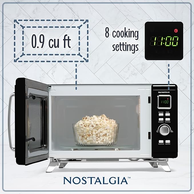 Nostalgia NMCMO9FTBK6A Microwave Oven, 0.9 Cu. Ft, Black