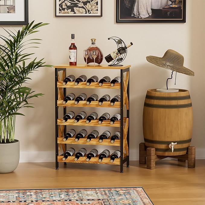 25 Bottle Wine Rack Freestanding Floor Rustic Wine Holder Stand 5 Tier Wobble-Free Tall Wine Racks Wine Large Display Storage Shelf for Cellar Kitchen 21.6''L x 10.6''W x 31.8''H