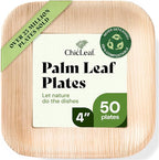 Chic Leaf Compostable & Biodegradable Palm Leaf Disposable Bamboo Plates - Disposable Party Plates for Appetizers - Party Supplies (4'' - 50 Pack)