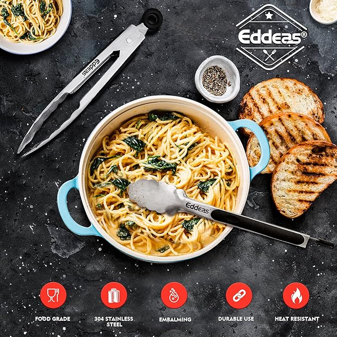 Kitchen Tongs - 9 inch Heavy Duty Food Tongs, Ergonomic Grip Superior Stainless Steel and Non-Slip Heat Resistant handle - Perfect for Cooking, Salad, Grilling, Barbecue,Dishwasher safe