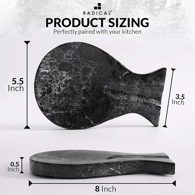 Radicaln Marble Spoon Rest 8" Inches Black Handmade Spoon Holder For Kitchen Utensils, Ideal Cooking utensils, Spoon Rest For Stove Top