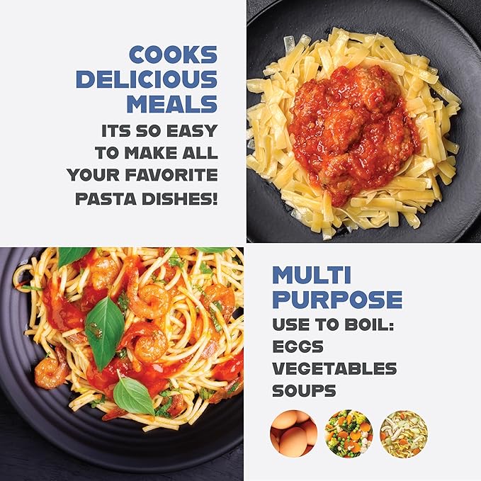 Gotham Steel 5 Quart Stock Pot Multipurpose Pasta Pot with Strainer Lid & Twist and Lock Handles, Ceramic Nonstick Cooking Pots + Pasta Strainer Lid, Spaghetti Pot, Dishwasher Safe