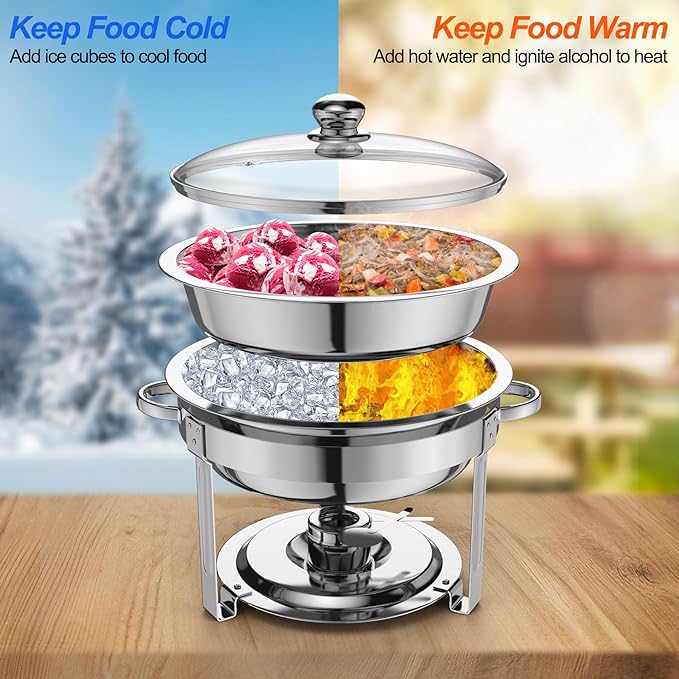 2 Packs Chafing Dish Buffet Set,8QT Round Glass Cover Stainless Steel Buffet Servers and Warmers, Thick Stand Frame Catering Chafe with Mirror Covers,Food Warmer for Party, Weddings,Picnic