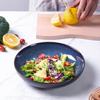 LERATIO Pasta Bowls,Ceramic 38oz Pasta Bowls,9.0" Reactive Glaze Pasta Bowl Set of 4,Microwave & Dishwasher,Oven Safe,Large Wide Serving Bowls for Salad, Dessert,Pizza,Fruit -Blue