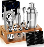 IOV Cocktail Shaker Set Bartender Kit with Stand | Bar Set Drink Mixer Set Includes Martini Shaker, Jigger, Strainer, Mixing Spoon, Muddler, Recipe Book | Home Bar Accessories Gift Set (Silver)
