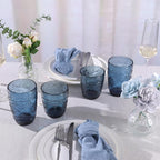 Blue Glassware set of 4, 10OZ Drinking Glasses, Blue Heavy Duty Glass Cups, Old Fashioned Glass, Embossed Glasses Set for Party Wedding Home Office Glassesware Gift