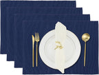 Cloth Placemats Set of 4, Cotton Blend Durable Layered Table Mats, Non-Slip Wrinkle Free Place Mats for Dining Table, Easy to Clean (Blue Depths, 13x19 Inch)