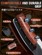 Huusk Viking Knife Set of 3, Japanese Butcher Knife Set for Meat Cutting, Hand Forged Boning Knife with Wood Handle, Japanese High Carbon Steel, for Camping, Outdoor, BBQ, Father's Day Gifts for Dad