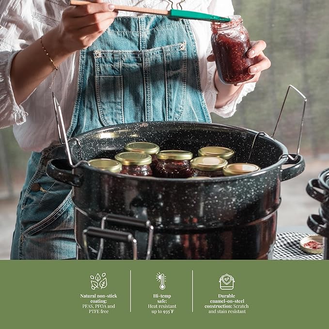 Granite Ware Enamel-on-steel 12-Piece Canner Kit, Includes 21.5 qt. Water Bath Canner with lid, Jar Rack, Blancher, Colander & 5 pc. Canning Tool Set